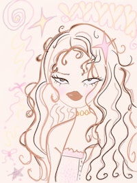 a drawing of a girl with long curly hair