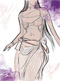 a drawing of a woman in a belly dance outfit